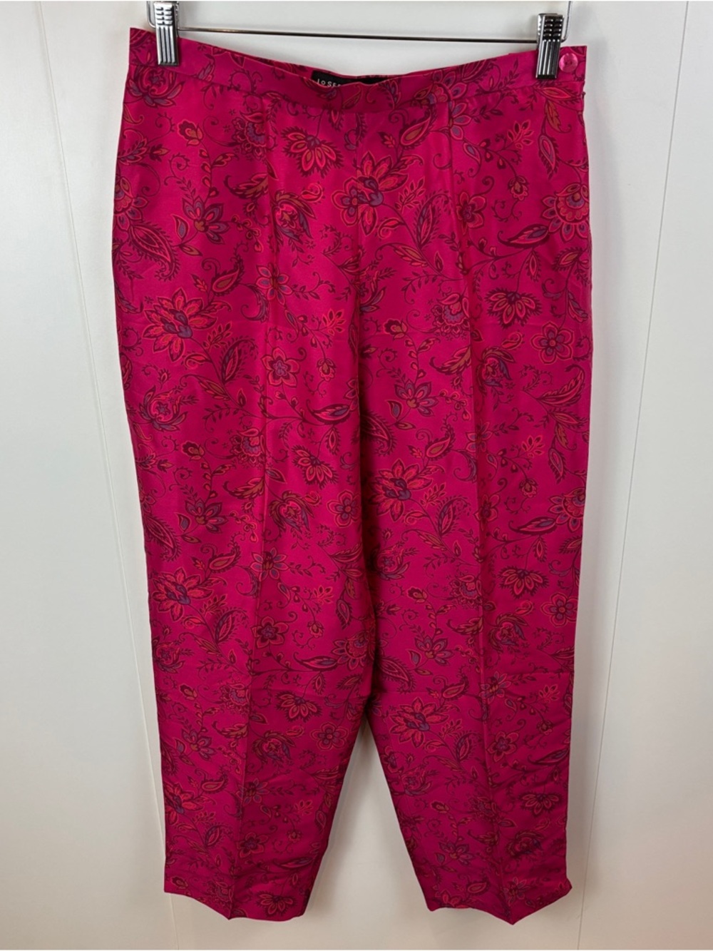 Vintage Silk Paisley Trousers Hot Pink Fuchsia Red 10 Josephine Chaus High Waist